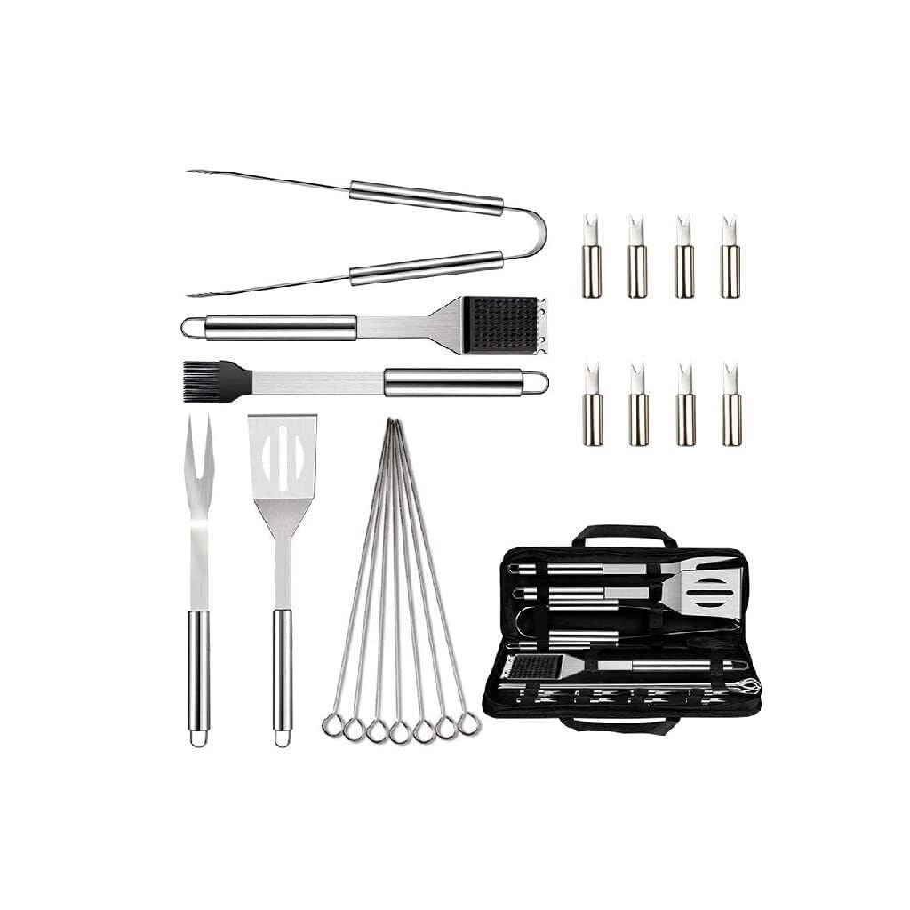 Set di 20 Accessori per Barbecue, Kit per Barbecue in Acciaio Inossidabile con Scatola in Tessuto Oxford per Uso in Campeggio/Cucina