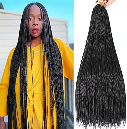 36 Inch Long Box Braid Crochet Hair 144 Strands Thin Crochet Box Braids Pre Looped Box Braids Crochet Braids black Box Braid Crochet Hair for Black Women (36 inch box braids 6 packs, 1B)