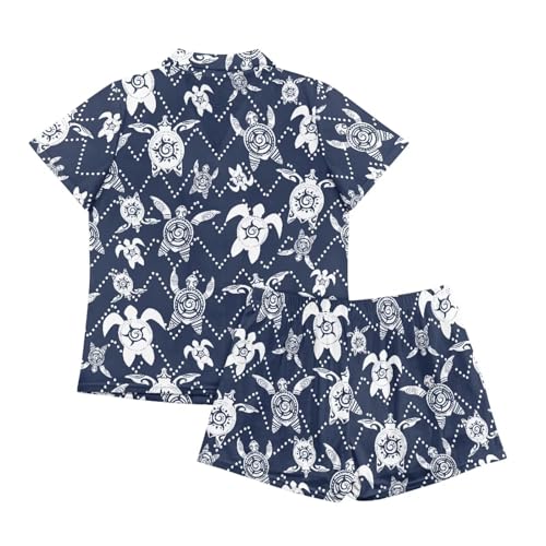 Image of Renewold Women's Short Sleeve Pajama Set Button Down Sleepwear with Notch Collar Soft Lounge Top and Shorts with Pockets