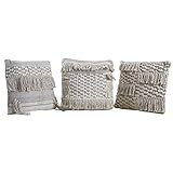Confort et style : Ce lot de 3 coussins en coton bicolores offre une touche élégante à votre intérieur avec leurs finitions blanches et grises à franges