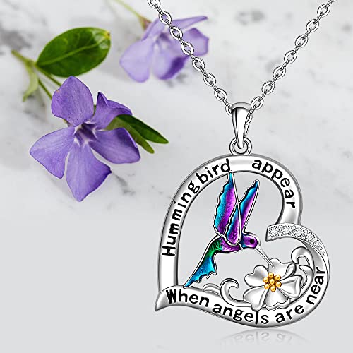 Hummingbird Necklace Hummingbird Necklaces for Women Sterling Silver Enamel Hummingbirds Heart Flower When Hummingbird Appear Angels Are Near Pendant Keepsake Jewelry Healing Gifts4