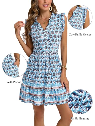 Image of ZABERRY Womens Casual Summer Dresses Drawstring V Neck Tiered Boho Floral Sundress Vacation Mini Dress