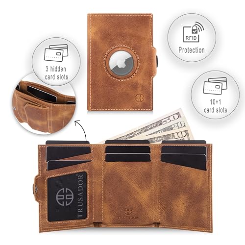 TRUSADOR Unisex Toscana AirTag Holder Leather Wallets (AirTag & Coin Holder, Cognac)3
