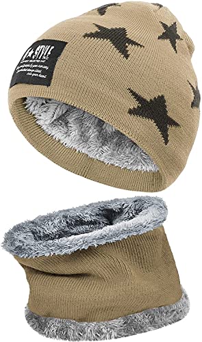 Shengruili Mütze Schal Set für Herren,Wintermütze und Loop Schal Herren,Winter Warme Mütze Beanie Schal Set,Winter Beanie Hut Schal,Wintermütze und SchalWintermütze Herren,mit Fleecefutter