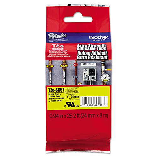 Brother TZES651 TZe Extra-Strength Adhesive Laminated Labeling Tape, 1-Inch w, Black on Yellow