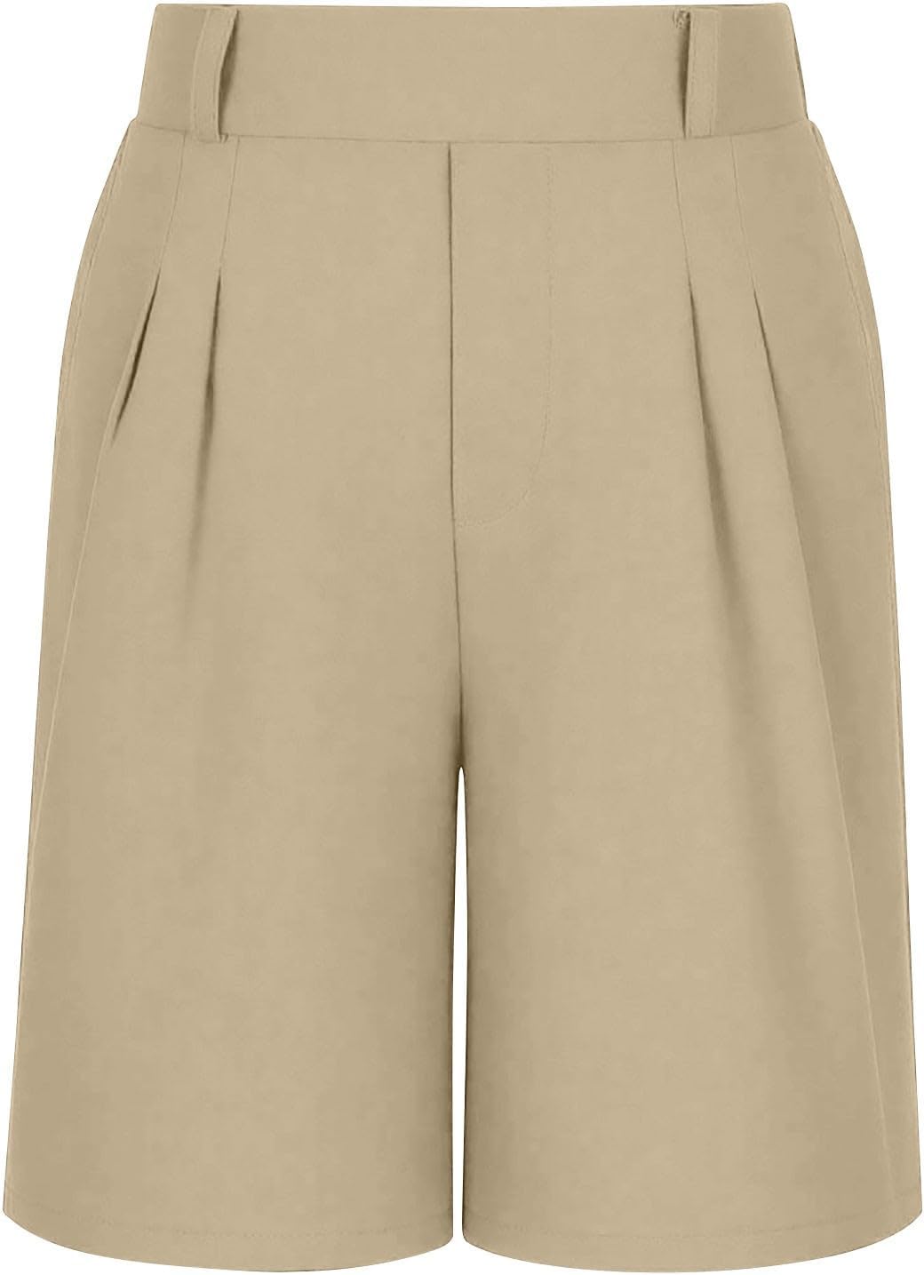 Boys Uniform Shorts Elastic Waist Pleated Shorts Golf Dress Short Pants Preppy School Short with Pockets