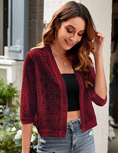 Image of FindThy Women's Casual Summer Lace Cardigan Open Front 3 /4 Sleeve Solid Lace Shrug Cover Up