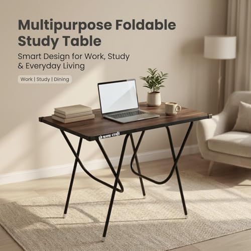 Image of Mighty Home Multipurpose Foldable Study Table | Laptop Desk for Home & Office | 2-Seater Dining Table | Portable Design | Safe Corner Protection | Engineered Wood Top & Metal Frame | Brown