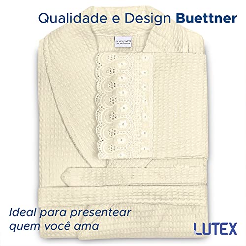 Roupão Piquet Buettner Renascença Renda Cristal Bordada - 100% Algodão - Laise Unissex Feminino Masc
