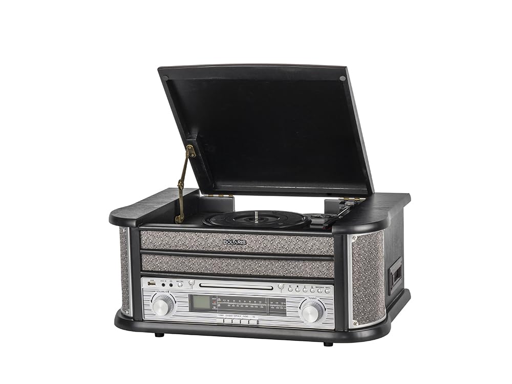Giradischi in vinile Bluetooth 5.0 multifunzione 5 W RMS, CD, cassetta, FM, registrazione USB