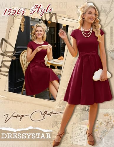 Image of Dressystar Women's Vintage 1950s A Line Cap Sleeve Cocktail Party Dress