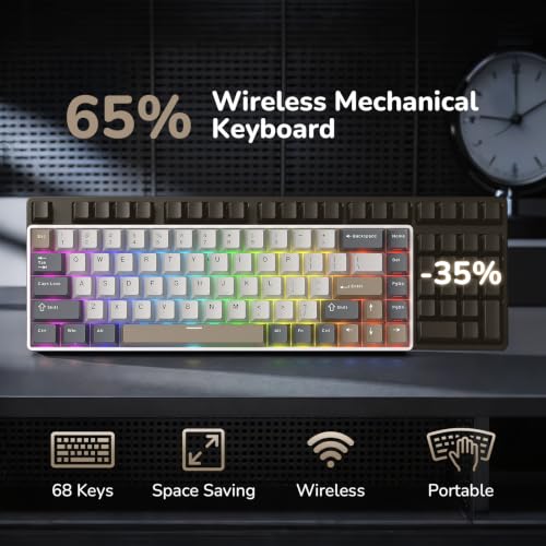 Image of RK ROYAL KLUDGE RK68 65% RGB Wireless Mechanical Keyboard for Gaming, Work | 68 Keys Compact TKL Tri-Mode BT /2.4GHz /USB-C Gaming Keyboards for Mac /Win, Hot Swappable, Custom Switch, Software Support