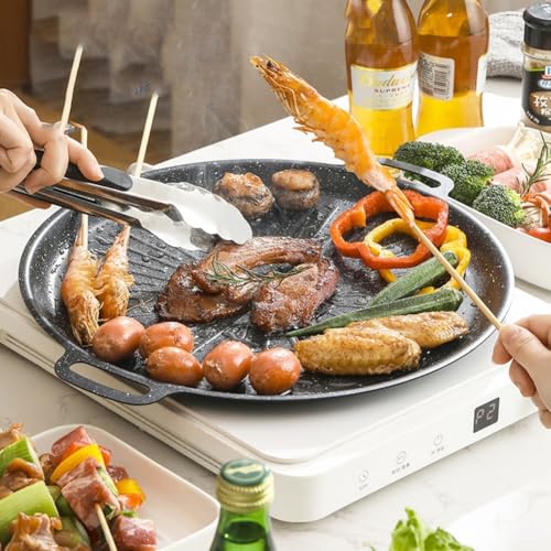Non-Stick Stone Grill Pan, Indoor Cast Iron Barbecue Teppanyaki Plate with Even Heat Distribution for Camping BBQ Picnic Home Cooking - Image 3