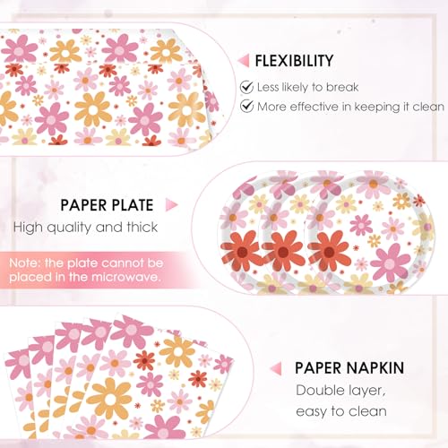 Image of 41PCS Groovy Daisy Birthday Party Decorations Retro Hippies Flower Disposable Tableware Include Daisy Plates and Napkin and Daisy Tablecloth Party Supplies for 70s Boho Birthdays Baby Showers Weddings