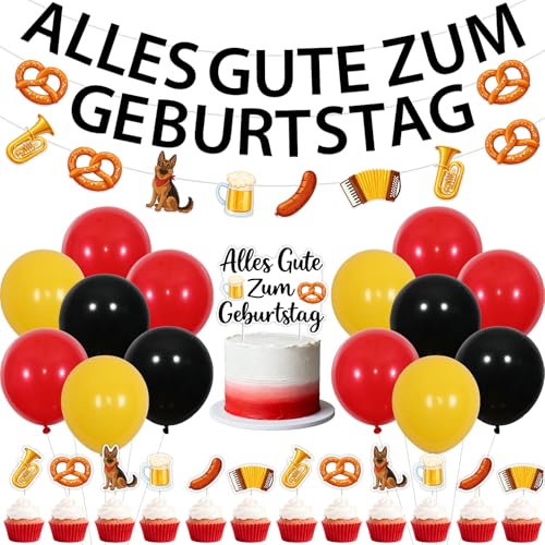 Sursurprise German Birthday Decorations, Alles Gute Zum Geburtstag Banner, Cake Topper, Cupcake Toppers, Balloons for Germany Party Supplies, Pretzel Beer Bratwurst Decor for Oktoberfest Birthday