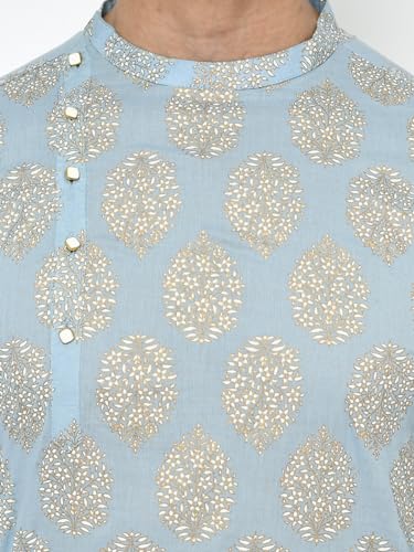 Image of KISAH Men's Kurta Dhoti Set, Cotton Blend, Printed Mandarin Colla Regular Fitr Long Sleeves