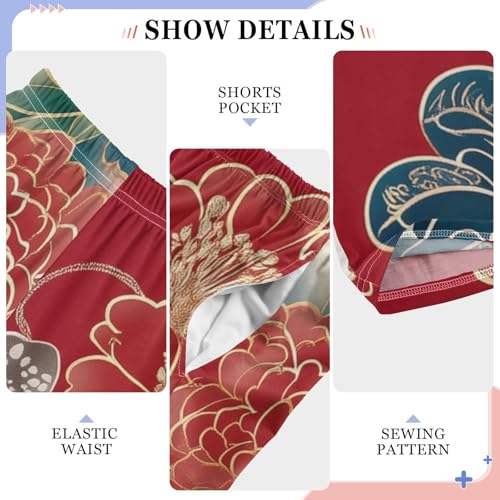 ZZXXB Peony Floral Print Boys Long Pants Soft Trousers Elastic Waist Kids Lounge Bottoms with Pockets S-XL4