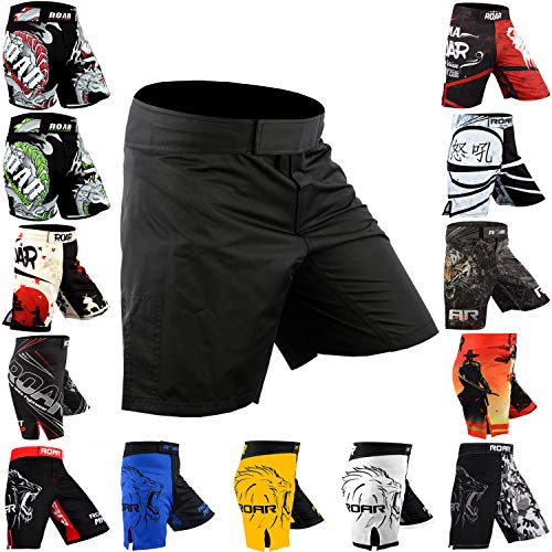 ROAR MMA Boxing Shorts Mixed Martial Art Muay Thai BJJ Grappling UFC Fighting (XLarge, Simple Black)