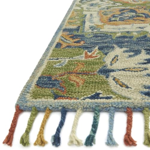 Image of Hand-Tufted Wool Large Carpet for Living Room 12x15 feet Ivory Teal Blue Traditional Design Anti-Skid High Pile Thick Carpet & Rugs for Bedroom & Hall