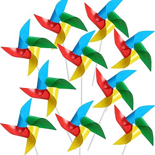 10Pcs Plastic Pinwheel Party DIY Windmill Wind Spinners for Toy Garden Lawn Decor, Rainbow