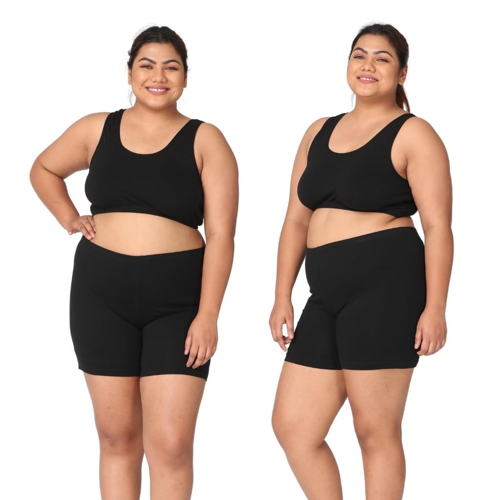 Adira | Tight Shorts Women | Shorts for Women | Women Tights Shorts | Soft & Comfy, Knitted Stretchy Fabric | Perfect Length to Wear Under Dress | Pack of 2 | Black | 5XL-image-27