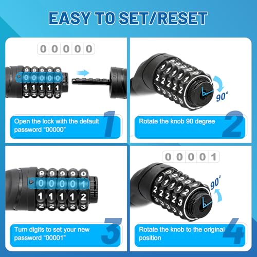 Image of APECYC Bike Lock, 3 /4 /5 /6FT Heavy Duty Anti Theft 5-Digit Combo Chain Lock | Resettable Combination Bicycle Lock, Keyless and Long Security Chain Lock for E-bike, Scooter, Bike Rack, Commuting & Outdoor