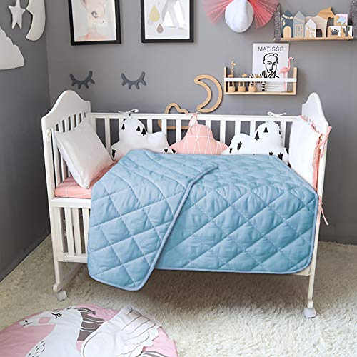 Image of BEDSUM Large Toddler Comforter, Brushed Microfiber Crib Blanket - All Season Quilted Down Alternative Nursery Bedding - Lightweight Baby Blanket for Daycare & Nap, 43x60, Aqua