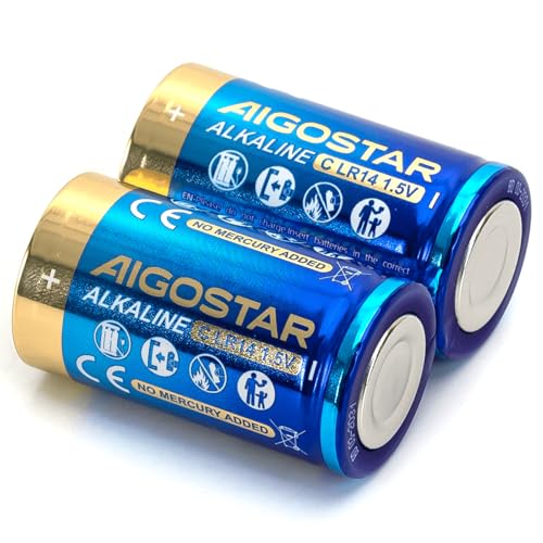 Pila alcalina C 1,5 V 2 Unidades, Ideal para Dispositivos eléctricos, Juguetes y Controles remotos.