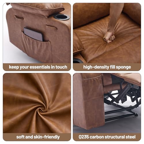 Image of PU Leather Extra Wide Manual Recliner Chair for Adults with Massage & Heat, Oversized Lazy Recliner with 1.5X Thick Sponge Comfort for Living Room Bedroom,Brown