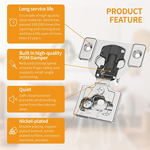 Chibery 4 Pack 1/4" Small Overlay 4D Concealed Hinges for Face Frame Door, Soft Close On/Off Switch, Self Closing, 105° Open Angle Concealed Stainless Steel Hinges for Framed Cabinet, Satin Nickel by Chibery - Image 5