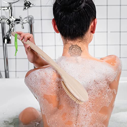 Ecotools Bristle Bath Brush, Shower Body Brush With Gentle, Stiff Bristles, Long Bamboo Handle, Gently Exfoliating For Back & Body, Stimulates Blood Circulation, Eco-Friendly, 1 Count #TOP2