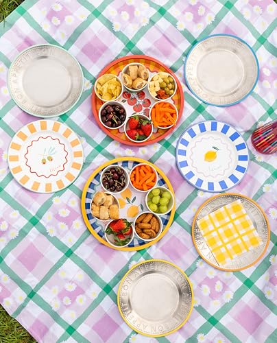 Talking Tables Handgefertigter Edelstahlteller mit grünem Emaille-Rand, langlebige Beilage, leicht, für den täglichen Gebrauch drinnen oder draußen, Essen, Picknick, Camping, Grillen, Sommergeschirr,