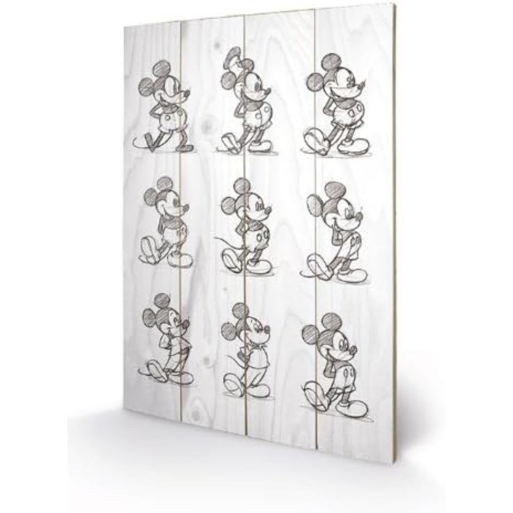 Pyramid International Mickey Mouse Sketched Multi Wood Print, Multi-Colour, 40 x 59 cm