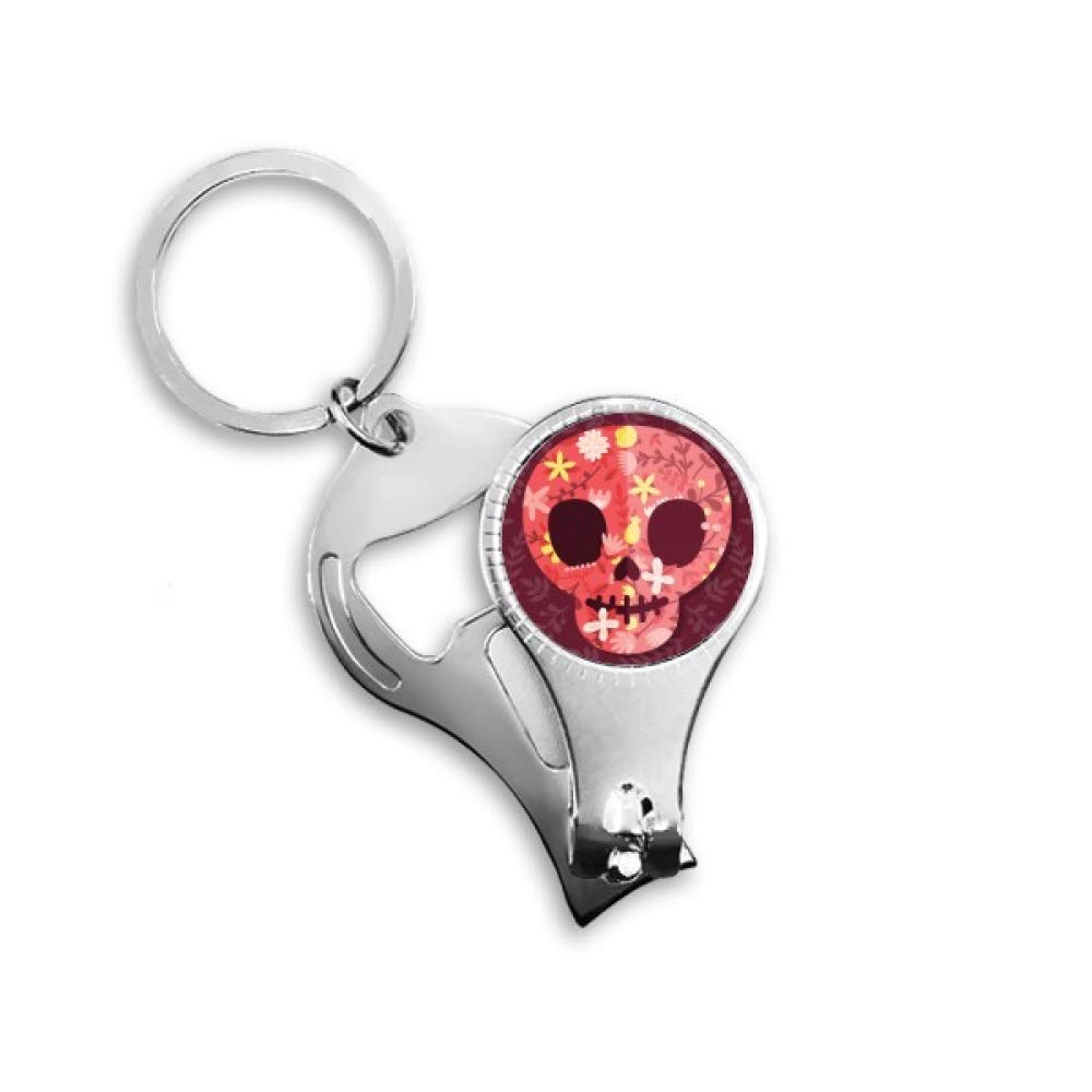 Porte-clés avec décapsuleur rose motif crânes mexicains ouvre-bouteille