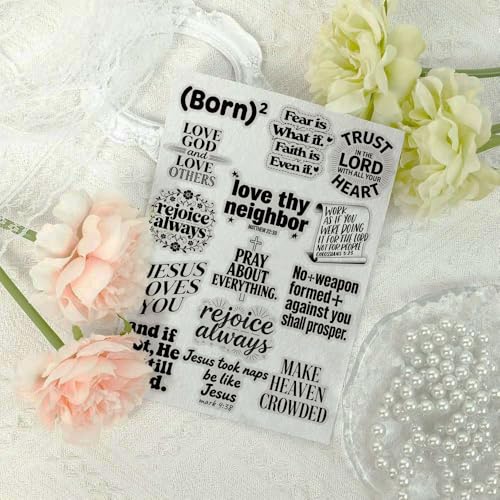Image of 50PCS Christian Inspirational Quote Stickers, Black White Bible Verse Decals, Clear Waterproof Scrapbook Journal Stickers for Laptop Water Bottle Planner Faith Gifts