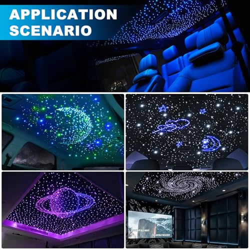 Image of 4 Colors 32W Twinkle Car Starlight Headliner Kit 700pcs*0.03in*13.1ft with APP&RF Remote,RGBW Fiber Optic Strands Star Roof Lights,4 Port Engine Sound Activated Ceiling Star Lights for Home /Car Decor