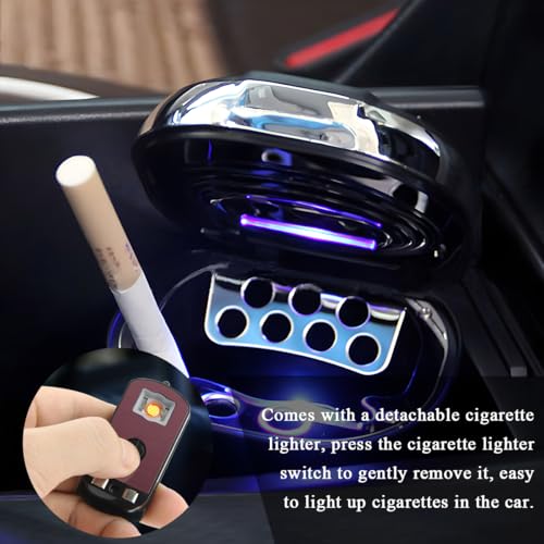 Image of KVAEY Car Ashtray with Lid, Detachable Stainless Auto Ashtray with Removable Cigarette Lighter, Universal Portable Smell Proof Ash Tray for Most Vehicle Cup Holders, Car Accessories (Gold)