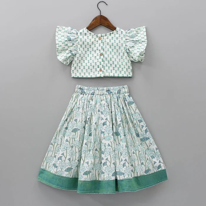 Girls Wedding Ethnic Western Wear Rayon Floral Printed Readymade Top With Lehenga4