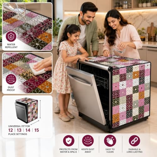 Image of Dishwasher Cover for 12 to 15 Place Setting | Water-Resistant Dustproof Zip Cover | Universal Fit Compatible with Bosch, LG, IFB, Hafele, Faber & More | 63 x 63 x 88 cm | Design 13