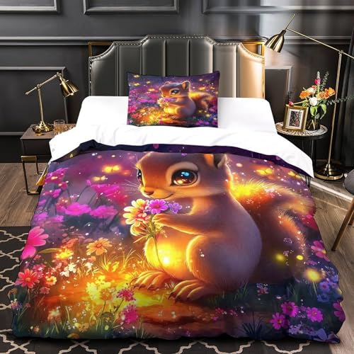 Housse de couette écureuil 3D en microfibre premium avec fermeture éclair cachée - 2