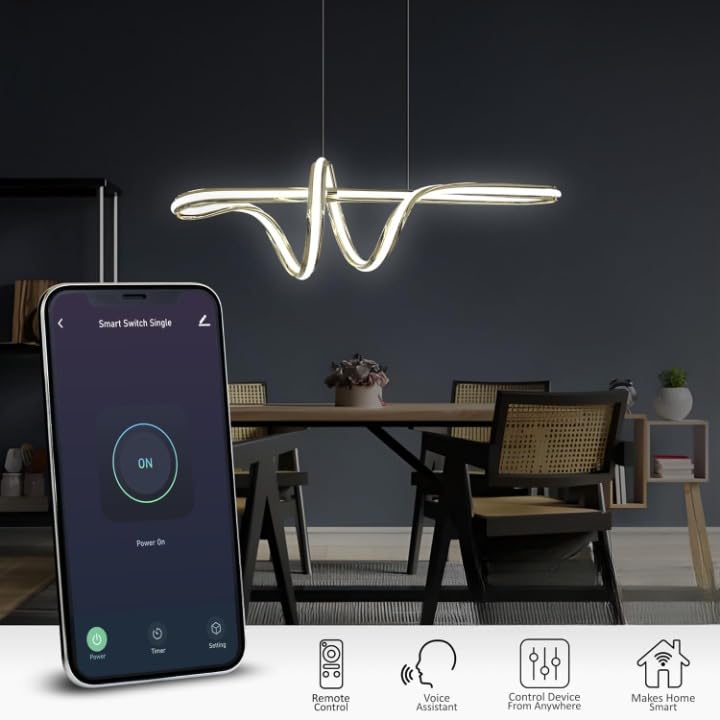 Image of Gold LED Pendant Chandelier Twisty Curl Lights Dining Room Lamp, Hanging Lights for Living Room, Voice Assist (Google, Alexa), App Control (Warm, Cold, Natural)