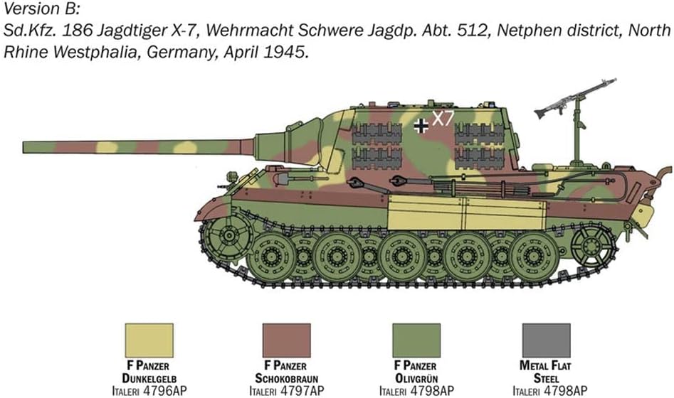 Italeri WWII German Heavy Destroyer Tank Sd.Kfz.186 Yakt Tiger Plastic Model, Scale 1 : 56