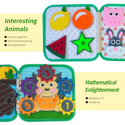 Image of Busy Book for Toddlers 1-3 ,Montessori toys ,Travel Toys for Toddlers 2 3 4 | Felt Activity Book, Busy Board for 1 Year Old, helps toddlers practice life skills, fine motor skills, Toddlers for Gifts