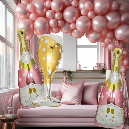 4 Pcs Champagne Balloons, Huge Rose Gold Champagne Bottle Goblet Aluminum Foil Balloons for Birthday, Bachelorette, Bridal Shower, Wedding, Anniversary, Engagement Party Decorations Supplies - Image 3