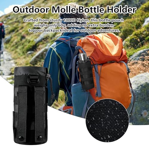2 StkTaktisch Flaschenhalter, für Molle Trinkflaschenhalter Gürtel, Wasserflaschentasche, Tragbarer Rucksack Flaschenhalter Tasche mit Kordelzug, Camping Getränkehalter Gürtel + 2 Karabiner