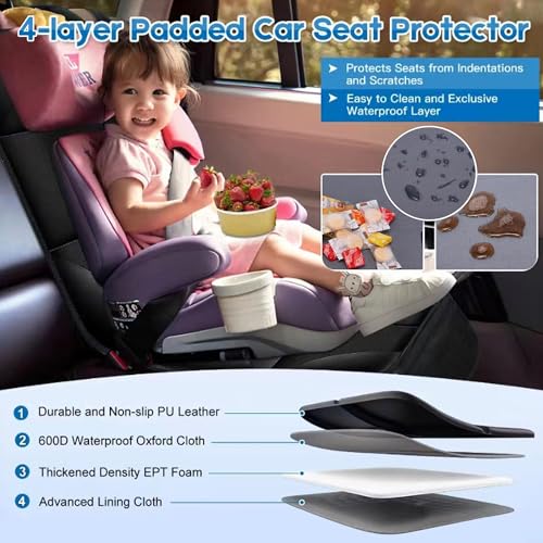 Image of Car Seat Protector 2 Pack Baby Car Seat Covers with Mesh Pockets & Non-Slip Backing 600D Durable Seat Protector Under Baby Car Seat (Gray, Standard)