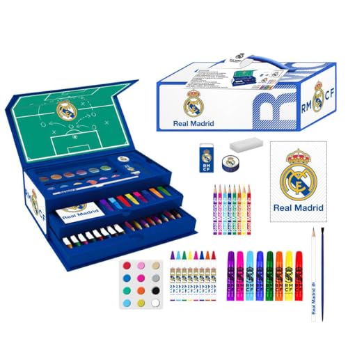 Cerdá Life'S Little Moments Set Di Cancelleria Colorata Real Madrid - Astuccio Scuola Completo Per Bambini Con Pennarelli, Matite Colorate E Accessori