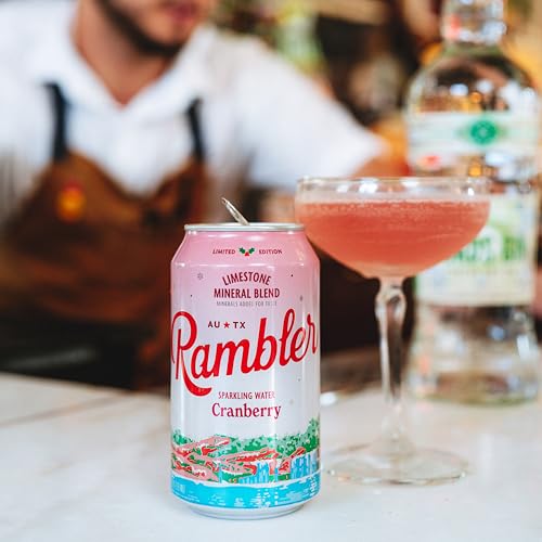 Image of AUTX RAMBLER Sparkling Water, Texas Limestone Mineral Blend, Cranberry Flavor, Limited Edition, 12-Ounce Cans, Three 8-Packs (24 Cans)