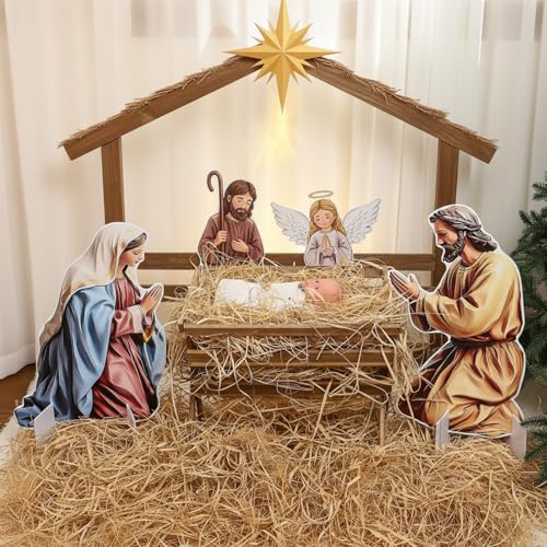 Crèche de Noël bois éclairée grand format pour intérieur chaleureux - 4