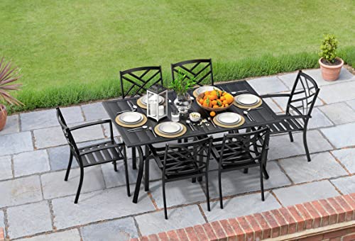 Bigroof Outdoor Table 63" Patio Metal Steel Classic Rectangle Black Dining Table With 1.57" And 1.96''Umbrella Hole For Garden, Backyard, Deck (63'') #TOP4